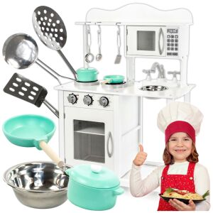 Kuchnia kuchenka mikrofalowa duża drewniana piekarnik dla dzieci +akcesoria