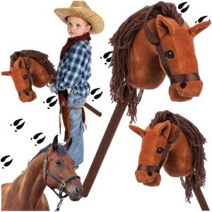 Hobby horse głowa konia na kiju dźwięk pluszowy brązowy miękki grzywa galop