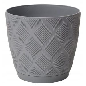 Antracit színű virágcserép 11,8x12,8cm ECO műanyag Flow Petit alátéttel