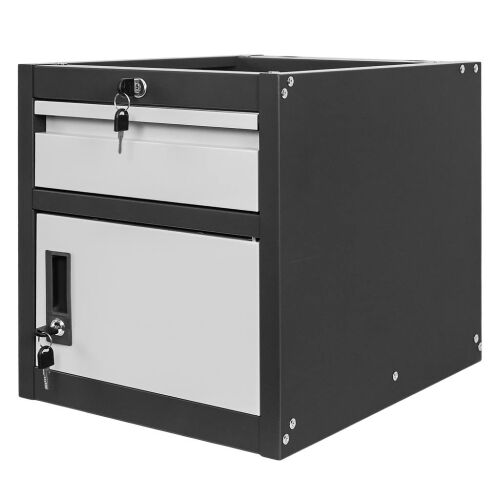 Mega-M szerszámos szekrény munkapadokhoz 1 fiók + 1 ajtós szekrény S-37 cm x M-48,6 cm x M-50 cm 01 rendszer grafit/szürke front N
