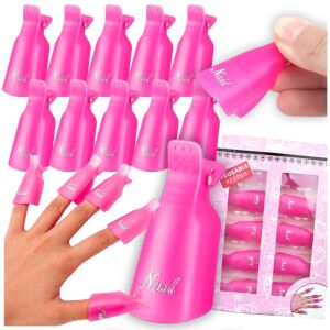 Zestaw 10 x zaciski do paznokci klipsy usuwanie lakieru hybrydy żelu różowe