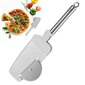 Pizzavágó élvágó fogakkal ellátott vágókoronggal és Teesa szorítóval ellátott spatulával 144876949 - Pizzavágó
