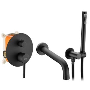 Bateria wannowa podtynkowa luksusowa mosiężna prysznicowa ścienna czarna