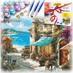 Malowanie numerach dla dorosłych duży format morze włoska kawiarnia 40x50