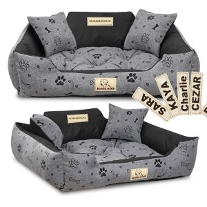KINGDOG kutyafekhely 115x95 cm személyre szabott vízálló csontokkal fekete