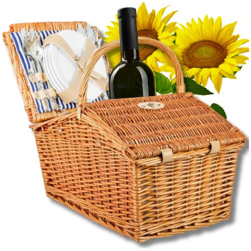 Koszyk piknikowy wiklina termotorba zestaw talerze dla 4 osób dzień ojca 144880711