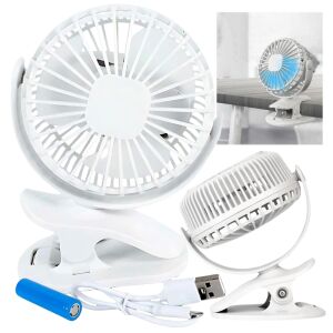 Wentylator led klips stojący biurkowy biały podświetlany na usb wiatraczek