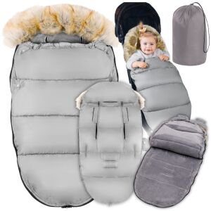 Śpiworek otulacz z futerkiem szary zimowy do wózka gondoli sanki+ pokrowiec