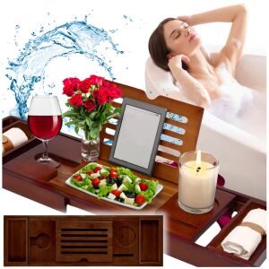 Półka podstawka na wannę bambusowa nakładka łazienkowa stolik rozsuwana spa 144882330 - Fürdőkád kiegészítő