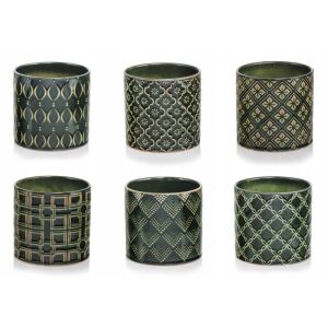 Kerámia virágcserép, sötétzöld, minták keveréke, 13 cm