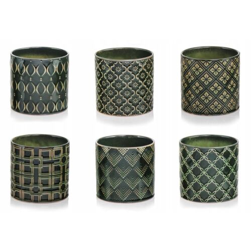 Kerámia virágcserép, sötétzöld, minták keveréke, 13 cm 144885178