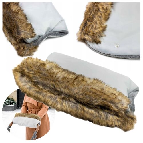 Mufka rękaw z futerkiem do wózka sanki ocieplana miękka uniwersalna szara 144885252