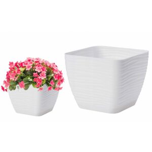 Műanyag virágcserép aljjal, négyzet alakú, fehér, 16,7x15,4 cm, Sahara