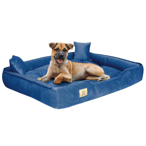 Luxus kék velúr kutyafekhely 115x95 cm, XL, Két kis párnával 144887360