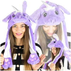 Fioletowy jednorożec czapka ruchome uszy konik machająca zimowa uniwersalna