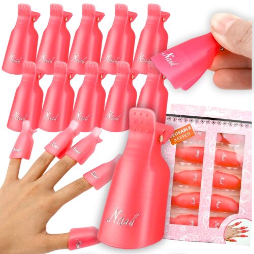 Komplet 10x klipsy zaciski do paznokci usuwanie hybryd żel lakier czerwone 144891070