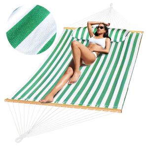 Duży hamak ogrodowy dwuosobowy huśtawka z drążkiem boho 150x200 z poduszką