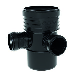 PP-HT Sitech Plus 110x50x50/87.5 kétsíkú ferde keresztdarab, standard kivitel, szaniter, alacsony zajszintű belső szennyvízhez, fekete