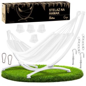 Stelaż hamaka stojak ogrodowy metalowy dwuosobowy na hamak do 250 kg biały GoGarden