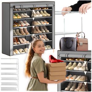 Szafa tekstylna na obuwie 6 poziomów pojemna regał metalowy stelaż szara 144896895 - Előszoba bútor