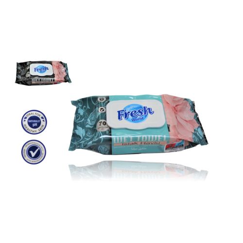 Nedves Törlőkendő Fresh World 70 Db P.H. 5.5 Virág Illattal Fliptop Zárókupakos