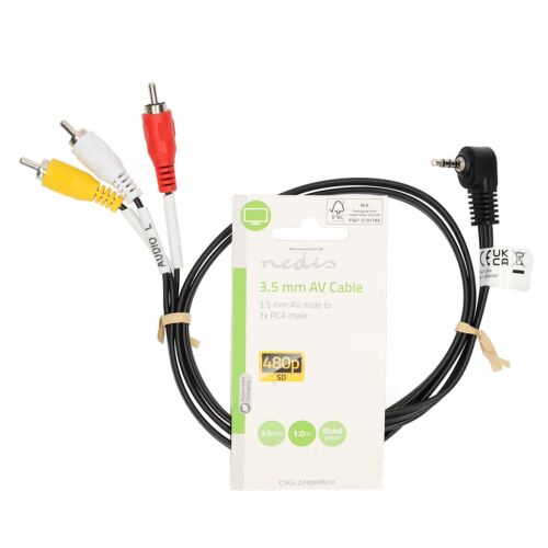 Nedis CVGL22400BK10 audio video kábel, 3.5 mm apa – 3x RCA apa, 1 m, fekete 144934990