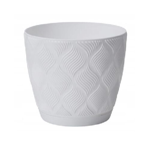 Fehér virágcserép 15,4x17 cm klasszikus divatos műanyag alátéttel Flow Petit 144982872