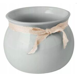 Kerámia virágcserép szalaggal, szürke, 16 cm 144985296 - Kertépítés