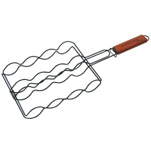 Kolbászsütő rács, fekete, tapadásmentes, fém, 50x19 cm