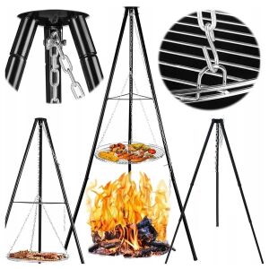 Háromlábú függő kerti grillsütő 150 cm, 50 cm krómozott rács 145003749 - Bogrács állvány