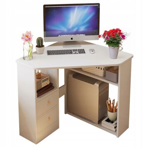 Birou triunghiular pentru computer cu rafturi, alb modern, 80x75 cm 145009600