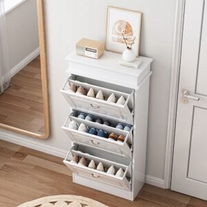 Weißer Schuhschrank mit offenen Schubladen zur Präsentation von Schuhen, moderner Loft-Stil - Schuhregale