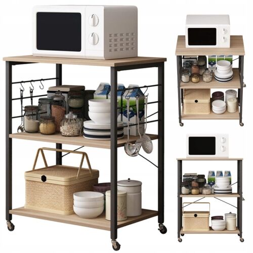 SZAFKA MOBILNA NA KÓŁKACH JASNY BRĄZ STOLIK ŚNIADANIOWY WÓZEK KUCHENNY 60CM 145010434