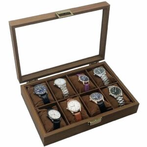 Elegáns fa doboz 8 óra tárolására és rendszerezésére, Pufo Noble modell, barna 145011082 - Óraforgató & óratartó doboz