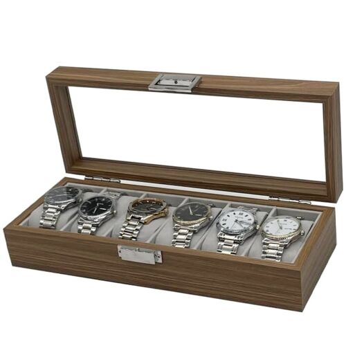 Elegáns fa doboz tárolásra és rendszerezésre 6 óra, Pufo Gentleman modell, barna