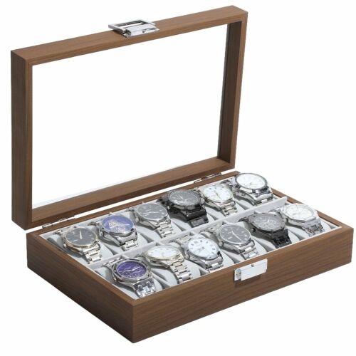 Elegáns fa doboz 12 óra tárolására és rendszerezésére, Pufo Gentleman modell, barna