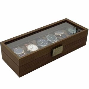 Elegáns fa tároló és rendszerező doboz 6 óra számára, Pufo Elite modell, barna 145011104 - Óraforgató & óratartó doboz