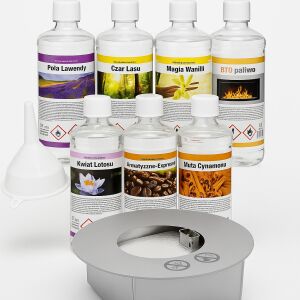 7-Liter-Bioethanol-Set für Biokamin mit 6 verschiedenen Aromen: 6 x 1 l Duft + 1 l Neutral, 1 Liter Brenndauer bis zu 5 Stunden, hohe Qualität, Aromen: Espresso, Lavendel, Vanille, Zimt, Wald, Lotus + 1 x runder Biokamineinsatz + Trichter zum Einfüllen des Biobrennstoffs 145012137 - Kamin & Herd