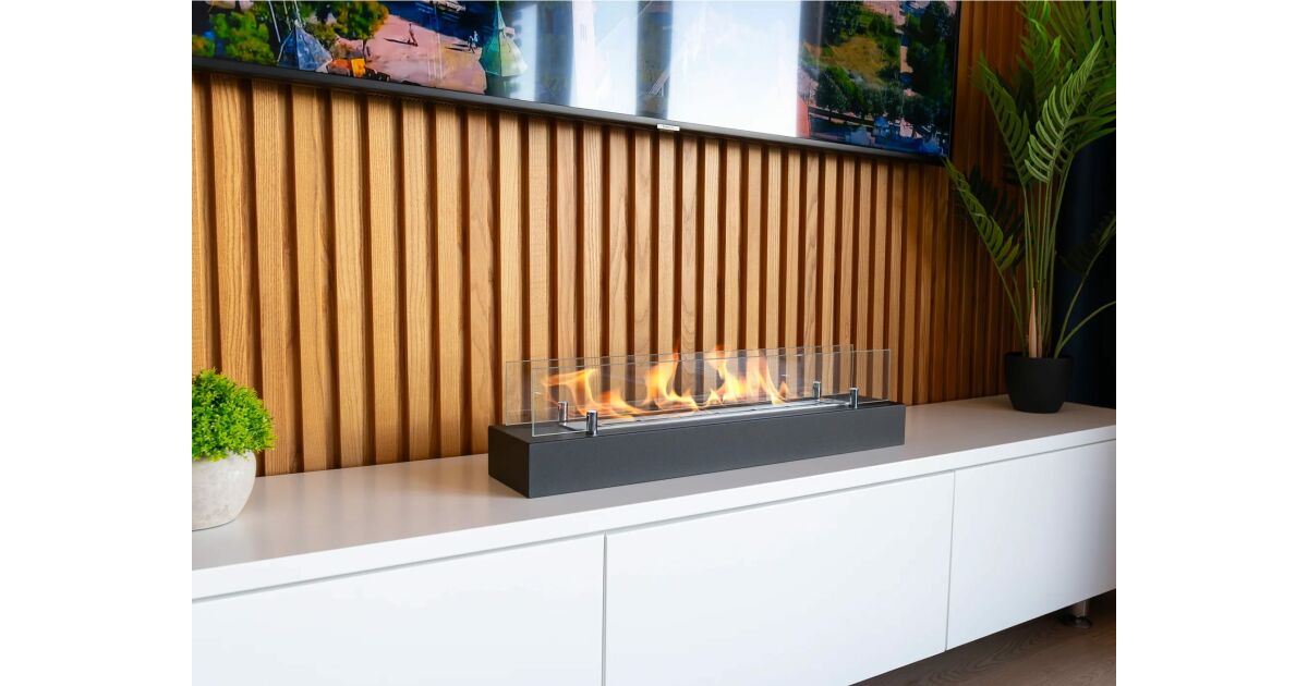 Semineu cu bioetanol INSERT 700, Freestanding, cu sticla termorezistenta, 700 x 144 x 167 mm, din otel inoxidabil, cu bricheta de 21 cm neagra, pietricele albe decorative, recipient aromaterapie si palnie incluse, semineu de masa, decorativ si functional, de interior si exterior, rezervor de 0,75 litri 145012600