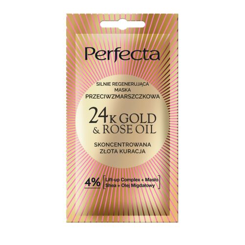 PERFECTA 24K Gold&Rose Oil Arcszépítő maszk erősen regeneráló ránctalanító 8 ml 145347341 - Bőrápoló maszk és pakolás