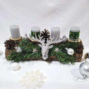 Adventi rénszarvas koszorú, asztaldísz, karácsonyi dekoráció