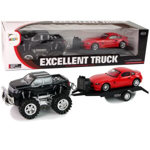 Járműszett Fekete Monster Truck Fehér Lakókocsi 58 cm