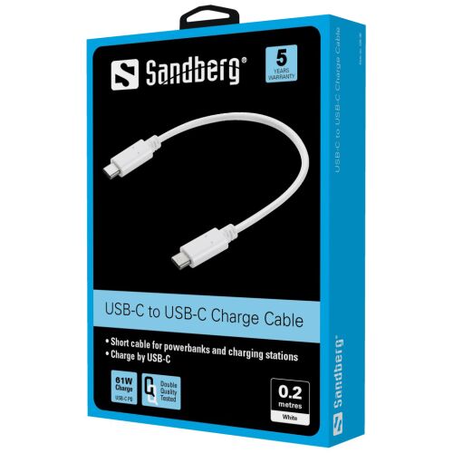 Kabel ładujący USB-C do USB-C Sandberg 136-30, biały, 0,2 m 145022403