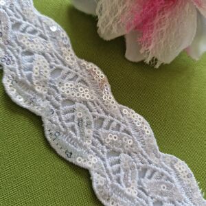ESKÜVŐ MÖV51 – Handmade - Hófehér flitteres csipkés menyasszonyi öv 35x3,5cm-es 145037922 - Női öv