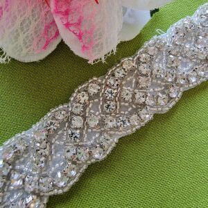 ESKÜVŐ MÖV25 - Strasszköves menyasszonyi öv 43x2,5cm szatén szalagon 145037927 - Női öv