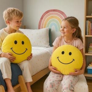 Plüss smiley párna - Sárga - NAGY 145043007 - Díszpárna