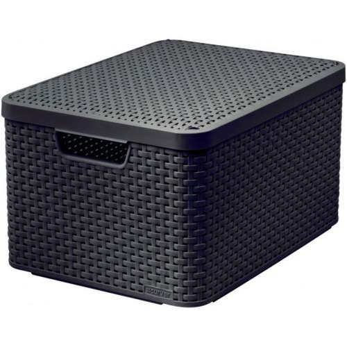 Curver Style L 30L Storage Box with Lid, Dark Brown, Plastic, Rattan Look