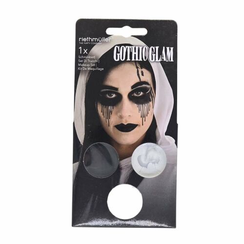 Zestaw do makijażu, Gothic Glam, 3 kolory, 2 tatuaże, 1 pędzel – na Halloween, karnawał i stroje tematyczne, Amscan 145046400