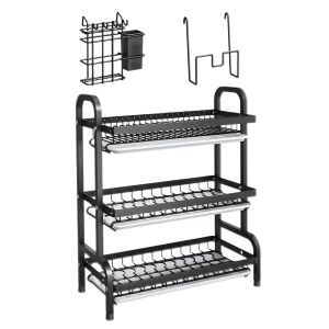 Háromszintes edényszárító tálcatartóval, nagy fekete, XXL 145047453 - Edényszárító
