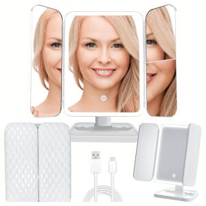 LED-es megvilágítású kozmetikai tükör, összecsukható sminktükör x3